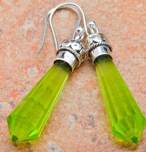 GENUINE GREEN QUARTZ EARRINGS SOLID 925 SILVER